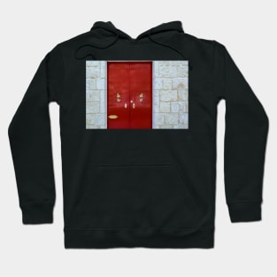 Red wooden door with golden vintage knockers Hoodie